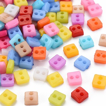 2-Hole Plastic Buttons, Square, Mixed Color, 5.5x5.5x2.5mm, Hole: 1.5mm