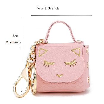 Cat Pattern PU Leather Mini Coin Purse Charm Keychain, Wallet Pouch, Portable Storage Bag for Women, Pink, 5x5cm