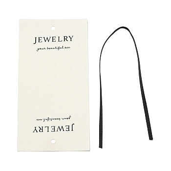 Polyester Display Cards, for Jewelry Accessoris Display, Rectangle with Word Jewelry, Old Lace, 13x6.5x0.01cm, Hole: 5mm