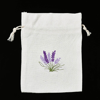 Cotton Canvas Drawstring Gift Bags, with Flowers Pattern Embroider, for Jewelry & Baby Showers Packaging Wedding Favor Bag, Linen, 17~18x12~13x0.3cm