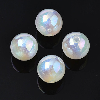 Rainbow Iridescent Plating Acrylic Beads, Glitter Beads, Round, White, 15.5mm, Hole: 1.6~1.8mm
