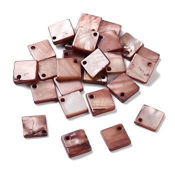 Natural Freshwater Shell Dyed Pendants, Square, Saddle Brown, 13.5x13x2mm, Hole: 1.4mm