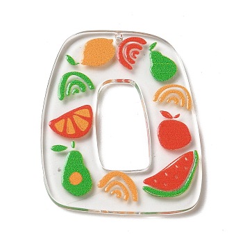Printed Acrylic Pendants, Trapezoid, Colorful, Fruit, 39.5x33x2.5mm, Hole: 1.6mm
