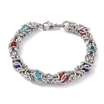 201 Stainless Steel Rope Chain Bracelets, Colorful, 8-1/2 inch(21.5cm), Wide: 10mm
