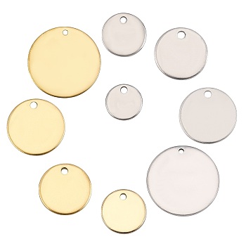 304 Stainless Steel Pendants, Blank Stamping Tag, Flat Round, Golden & Stainless Steel Color, 8~20x0.8~1mm, Hole: 1~1.6mm, 40pcs/box