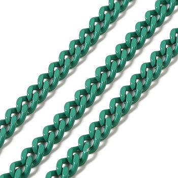 Spray Painted 304 Stainless Steel Curb Chains, with Spool, Unwelded, Light Sea Green, 5x3.5x1.6mm