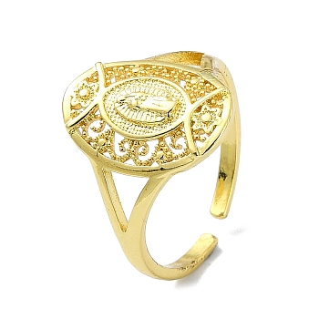 Brass Open Cuff Ring, Virgin Mary, Real 18K Gold Plated, Inner Diameter: 19mm
