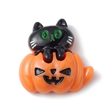 Halloween Opaque Resin Cabochons, Black, Cat Pattern, 25x24.5x8.8mm