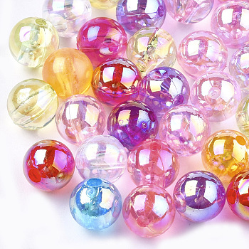 Transparent Plastic Beads, AB Color Plated, Round, Mixed Color, 8mm, Hole: 1.8mm
