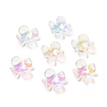Transparent Acrylic Flower Bead Caps, AB Color, 4-Petal Flower, Colorful, 16.5x16.5x6mm, Hole: 1.8mm