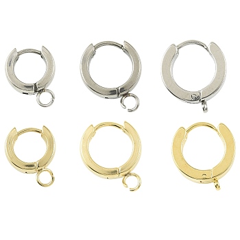 16Pcs 201 Stainless Steel Huggie Hoop Earrings Findings, with Vertical Loop, with 316 Surgical Stainless Steel Earring Pins, Ring, Mixed Color, 11~15x11~13x4mm, Hole: 1.4~2.7mm, Pin: 1mm