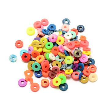 Handmade Polymer Clay Beads, Disc/Flat Round, Heishi Beads, Mixed Color, 5~5.5x1mm, Hole: 1~2mm