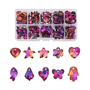 Glass Rhinestone Pendants, DIY Accessories for Jewelry Making, Mixed Shapes, Purple, 12~18x9~15x5~8mm, Hole: 1.2~1.6mm, 100pcs/set