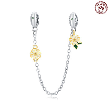 1Pc 925 Sterling Silver Crystla Rhinestone Sun Moon Charm European Safety Chains, with Alloy Chains, Rhodium Plated, with 925 Stamp, Platinum, 96mm