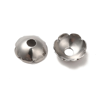 304 Stainless Steel Bead Caps, Multi-Petal, Flower, Stainless Steel Color, 8x2.5mm, Hole: 2mm