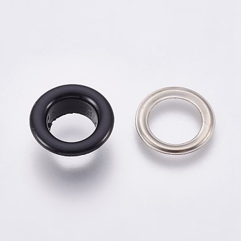 Iron Grommet Eyelet Findings, for Bag Making, Flat Round, Platinum, Black, Eyelet: 13.5x5mm, Inner Diameter: 8mm, Pad: 13x0.5mm