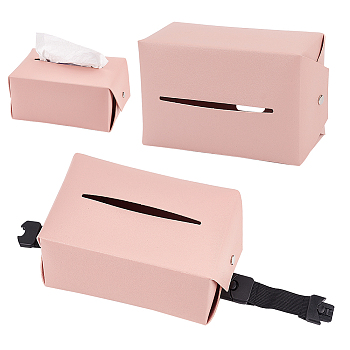 Imitation Leather Tissue Boxes for Car Seat Back, with Alloy Clasp, Misty Rose, Finished Product: 180x110x100mm