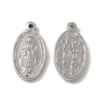 201 Stainless Steel Pendants, Oval with Saint Charm, Stainless Steel Color, 25x13.5x3mm, Hole: 1.5mm