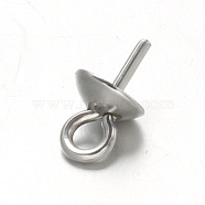 304 Stainless Steel Cup Pearl Peg Bails Pin Pendants, For Half Drilled Beads, Stainless Steel Color, 4mm, Hole: 1mm, Pin: 0.7mm(STAS-G170-16P-4mm)