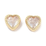 Brass with Single Clear Cubic Zirconia Beads, Heart, Real 18K Gold Plated, 6x6x4mm, Hole: 1mm(KK-C051-33G)