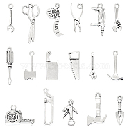 17Pcs 17 Style Tibetan Style Alloy Pendants Sets, Mixed Household Tools Charms, Antique Silver, 16.5~33x6~22.5x1.5~4mm, Hole: 1~2.5mm, 1pc/style(DIY-F122-01AS)