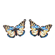 Spray Painted 430 Stainless Steel Pendants, Etched Metal Embellishments, Butterfly Charm, Lemon Chiffon, 19x26x0.6mm, Hole: 1.2mm(STAS-TAC0004-056B)