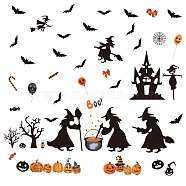 PVC Wall Stickers, Wall Decoration, Witch, Spider Web, Haunted House, Bat, Dry Tree, Pumpkin Jack-O'-Lantern, Halloween Themed Pattern, 900x290mm, 2pcs/set(DIY-WH0228-460)