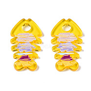 Translucent Acrylic Pendants, 3D Printed, Fishbone, Yellow, 34.5x19.5x3mm, Hole: 5.5mm(TACR-T021-43A)