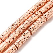 Electroplated Natural Lava Rock Beads Strands, Column, Rose Gold Plated, 13x4mm, Hole: 1mm, about 29~30pcs/strand, 15.35~15.94 inch(39~40.5cm)(G-G984-02RG)