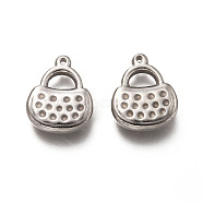 201 Stainless Steel Pendants, Handbag, Stainless Steel Color, 16.5x13.5x3.5mm, Hole: 1.2mm(X-STAS-H125-12P)