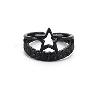 Star Alloy Open Cuff Ring, Chunky Wide Ring for Women, Cadmium Free & Lead Free, Electrophoresis Black, US Size 6(16.5mm)(RJEW-N029-103)