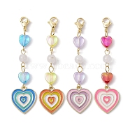 Heart Alloy Enamel Pendant Decorations, with 304 Stainless Steel Lobster Claw Clasps and Acrylic Beads, Mixed Color, 74mm(HJEW-JM01643)