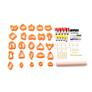 PP Plastic Clay Earring Cutters Set, Iron Earing Hook and Jump Ring, PVC Rolling pin, Ear Nuts, 430 Stainless Steel Hole Puncher, Bakeware Tools, DIY Clay Accessories, Mixed Shape, Man/Cloud/Flower, Dark Orange, Clay Cutter: 22~47x21~47x15mm(DIY-G082-03B)