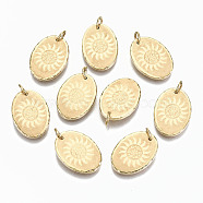304 Stainless Steel Pendants, with Jump Rings, Oval with Sun, Real 14K Gold Plated, 17.5x12.5x2mm, Jump Ring: 5x0.8mm, 3.4mm inner diameter(STAS-S116-037G)