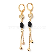 Rhinestone Heart Leverback Earrings with Glass Beaded, Brass Chains Tassel Earrings for Women, Light Gold, 68~71x8mm(EJEW-K256-31KCG)