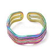 Ion Plating(IP) 304 Stainless Steel Triple Line Open Cuff Ring for Women, Rainbow Color, US Size 7(17.3mm)(RJEW-M149-02RC)