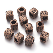 Tibetan Style Spacer Beads, Zinc Alloy, Lead Free & Nickel Free & Cadmium Free, Column, Red Copper Color, 9mm wide, 9mm long, 9mm thick, hole: 5.5mm(X-RLF0986Y-NF)