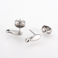 201 Stainless Steel Stud Earring Findings, with Loop and 304 Stainless Steel Pins, Stainless Steel Color, Pin: 0.8mm, 12x4mm, Hole: 1.5mm(STAS-Q210-95)
