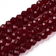 Glass Beads Strands, Faceted, Rondelle, Dark Red, 3.5x3mm, Hole: 0.4mm, about 123~127pcs/strand, 13.78 inch~14.17 inch(35~36cm)(EGLA-A034-T3mm-D32)