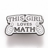 Word This Girl Loves Math Brooch, Thumb Alloy Badge for Backpack Clothes, Gunmetal, WhiteSmoke, 16x28.5x1.5mm, Pin: 1.2mm(JEWB-M023-14)