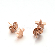 304 Stainless Steel Ear Studs, Hypoallergenic Earrings, Star, Rose Gold, 7x7x1.3mm, Pin: 0.8mm(X-EJEW-P045-05RG)