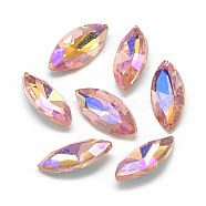 Pointed Back Glass Rhinestone Cabochons, Back Plated, Faceted, AB Color Plated, Horse Eye, Dark Salmon, 15x7x4mm(RGLA-T020-7x15mm-04)