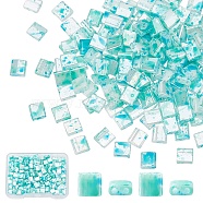 200pcs 2-Hole Glass Seed Beads, Opaque Spray Painted, Rectangle, Pale Turquoise, 5x4.5~5x2~2.5mm, Hole: 0.5~0.8mm(SEED-CN0001-07)