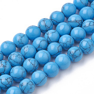 Synthetic Turquoise Beads Strands, Dyed, Round, Dodger Blue, 8mm, Hole: 1.5mm, about 50pcs/strand, 14.96 inch(G-S295-11B-8mm)