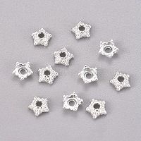 Tibetan Style Alloy Bead Caps, Lead Free & Cadmium Free & Nickel Free, Silver Color Plated, Size: 5.5mm in diameter, 2mm thick, hole: 1mm