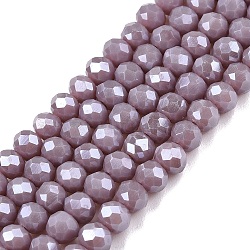 Electroplate Glass Beads Strands, Pearl Luster Plated, Faceted, Rondelle, Medium Purple, 4x3mm, Hole: 0.4mm, about 113~115pcs/strand, 41~41.5cm(EGLA-A044-P4mm-A13)