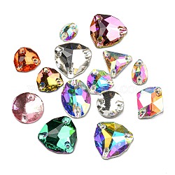 Sew on Rhinestone, Faceted Glass Rhinestone, Flat Back & Back Plated, Mixed Shapes, Mixed Color, 10~18x7~17x3~5mm, Hole: 0.9~1.2mm(GLAA-XCP0001-16)