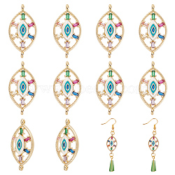 10Pcs Brass Colorful Cubic Zirconia Connector Charms, with Enamel, Horse Eye with Evil Eye, Golden, 13.5x26.5x3.5mm, Hole: 1.2mm(FIND-HY0001-23)