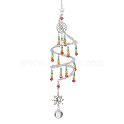 Glass Beaded Pendant Decoration, Alloy Sun & Round Tassel for Garden Outdoor Hanging Ornaments, Colorful, 345x60mm(HJEW-TA00233)