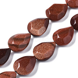 Synthetic Goldstone Beads Strands, Faceted, Teardrop, 20x14~15x7~8mm, Hole: 1mm, about 20pcs/strand, 15.35 inch(39cm)(G-S356-04)
